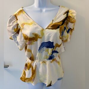 Nine West Puff Sleeve Blouse in Cream and Gold